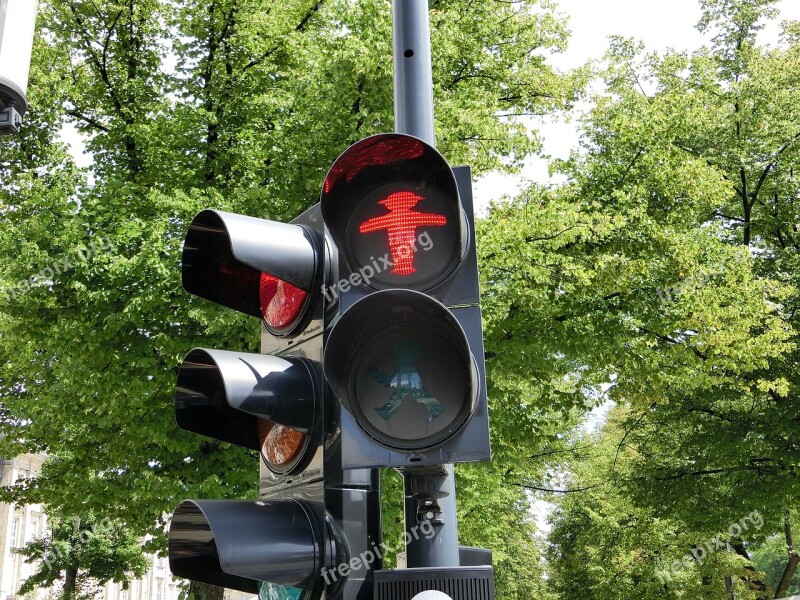 Little Green Man Males Red Traffic Lights Trees