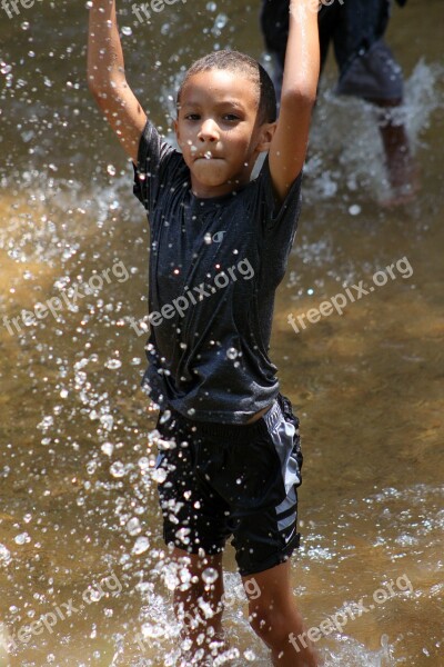 Boy Happy Young Playing Water