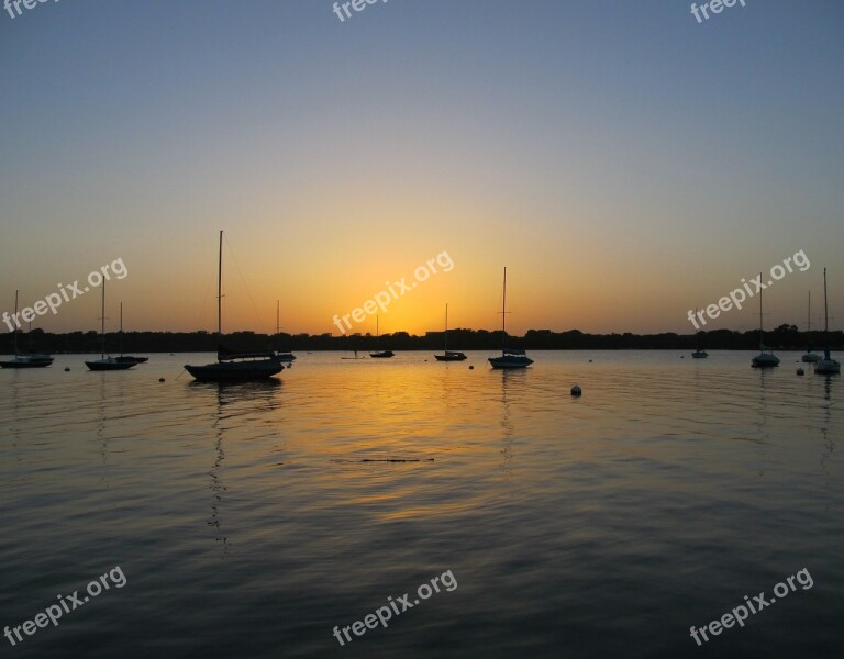 Sailboat Sunset Lake Calm Sky