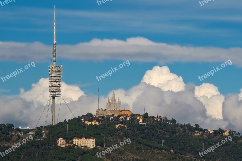 Barcelona Tower Church Mountain Landscape