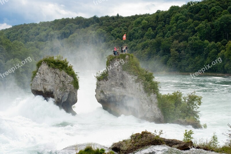 Waterfall Rhein People Waves Nature