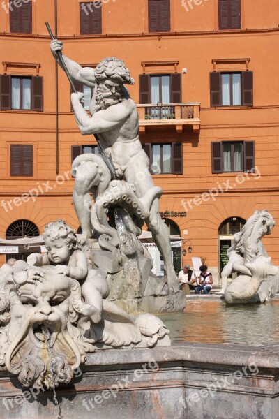 Rome Piazza Navona Statue Baroque Neptune