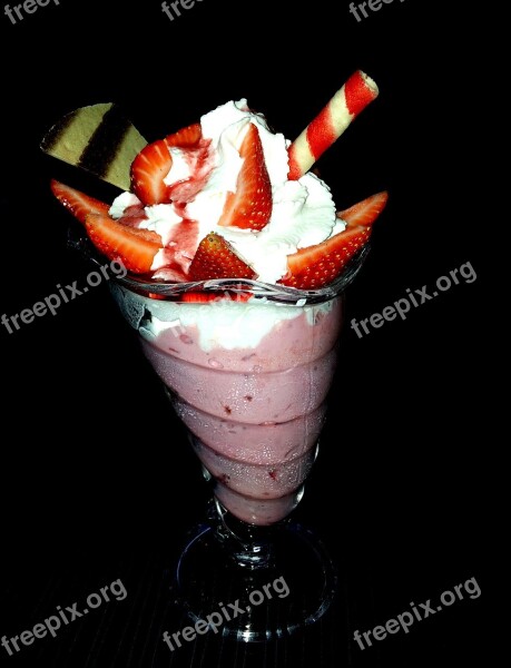 Ice Cream Strawberries Cream Sweet Ice Cream Cup