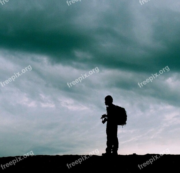 Man Person Explorer Backpacker Clouds