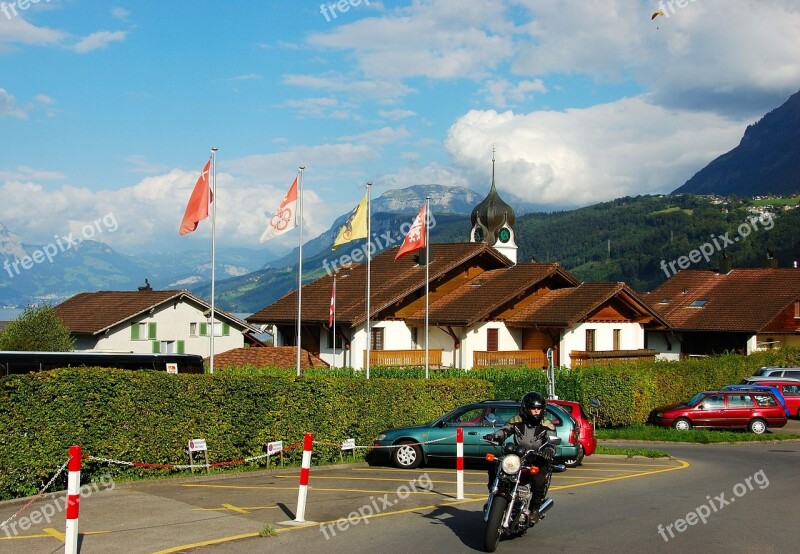 Lake Lucerne Region Switzerland Motorcycle City Church