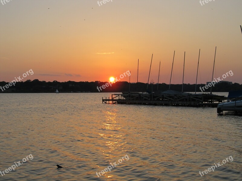 Sundown Lake Water Dusk Boats