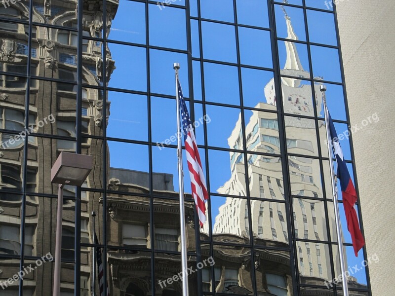 American Flag Flag Downtown Glass Facade Architecture