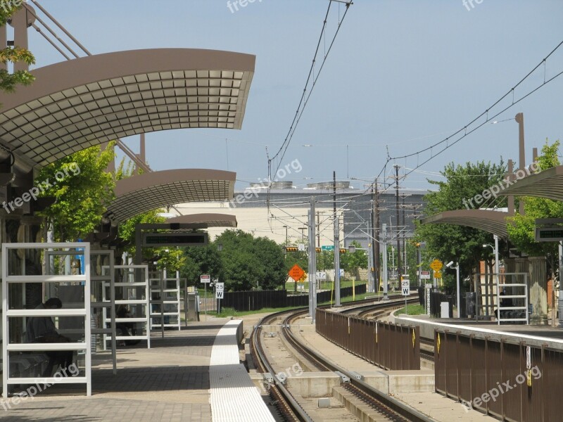 People Mover Downtown Stop Commuters Loading Light Rail Station Dallas