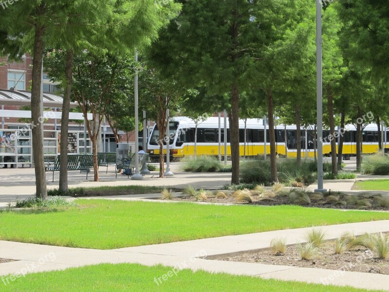 People Mover Commuters Loading Light Rail Station Dallas Rapid Transit