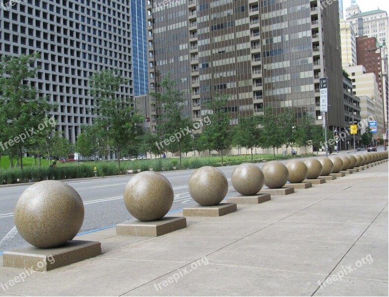 Sidewalk Orbs Downtown Details Cityscape