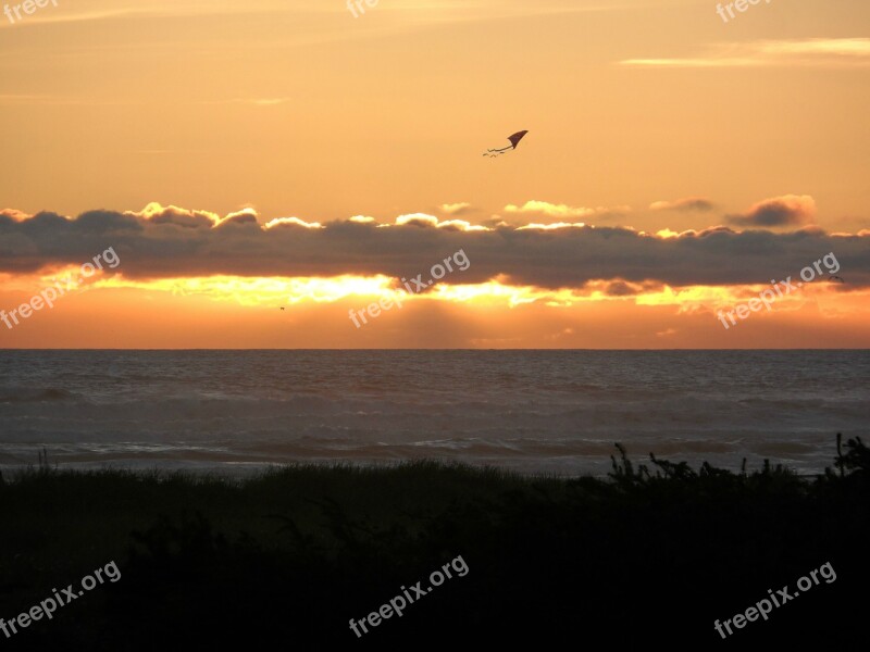 Kite Sunset Ocean Sky Sun