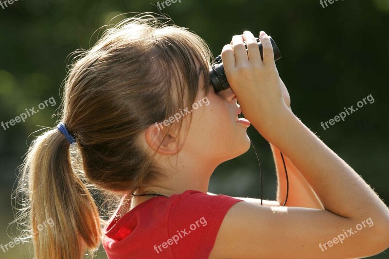 Binoculars Watching Girl Blonde Kids