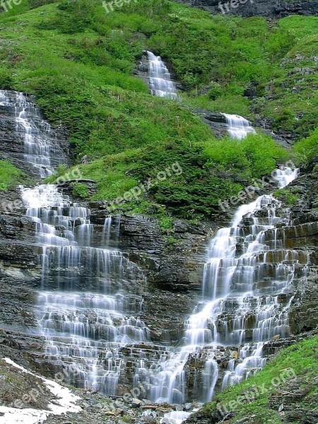 Glacier Falls Waterfalls Landscapes Nature