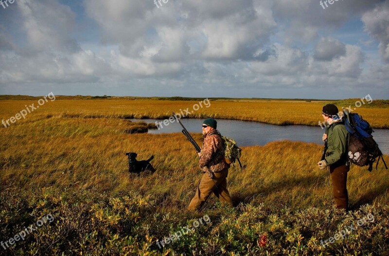 Dog Black Men Two Hunting