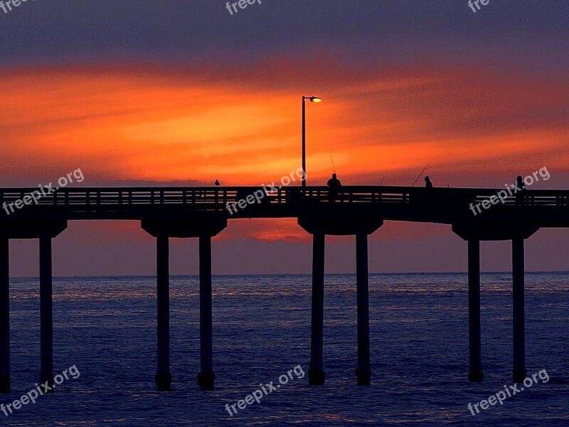 Beach Ocean Fishing Sunset Landscapes