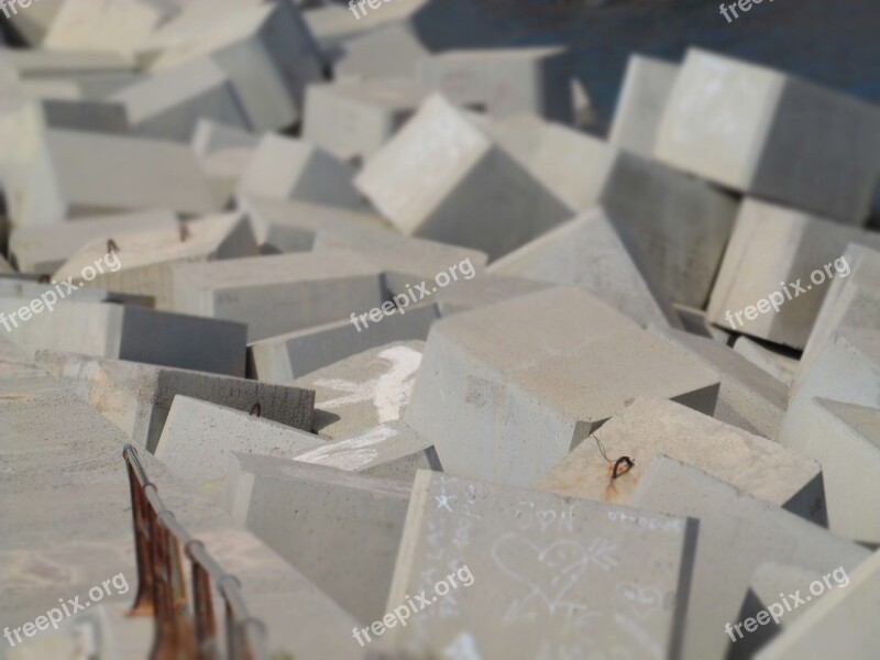 Stones Block Concrete Breakwater Sea