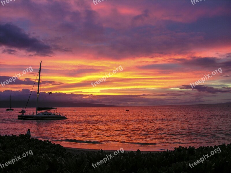 Sunset Seashore Beach Ocean Coast