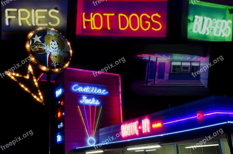 Night Neon Signs Hot Dogs Bistro Dining