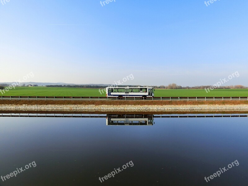 Bus Riverside Sky Mirroring Landscape