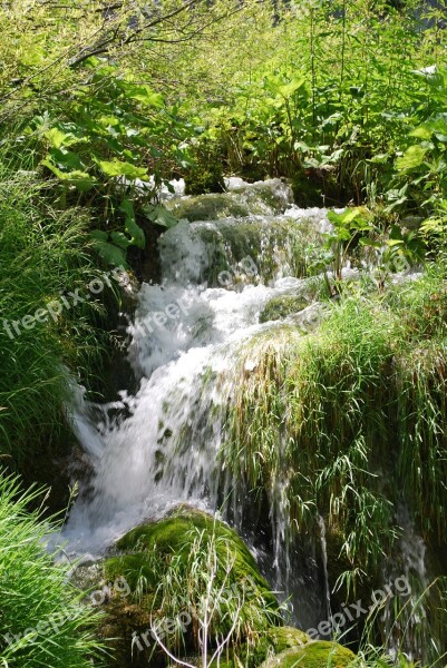 National Park Croatia Waterfall Cascade Nature Plitvice Lakes