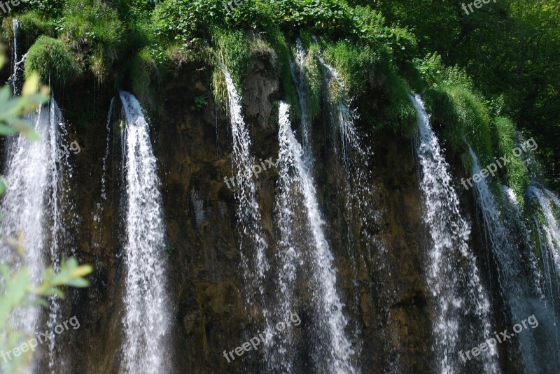 Croatia Waterfall Water Landscape Plitvice Lakes