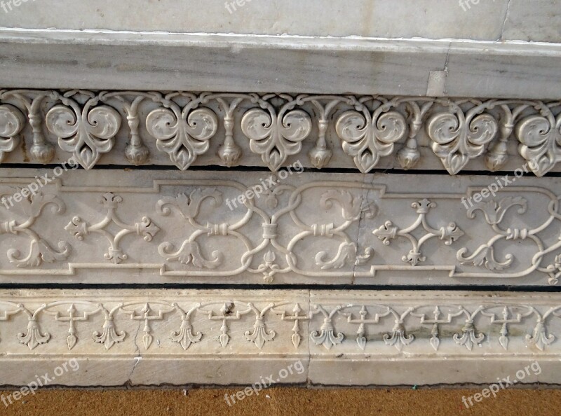 Taj Mahal Base Relief Work Floral Relief White Marble