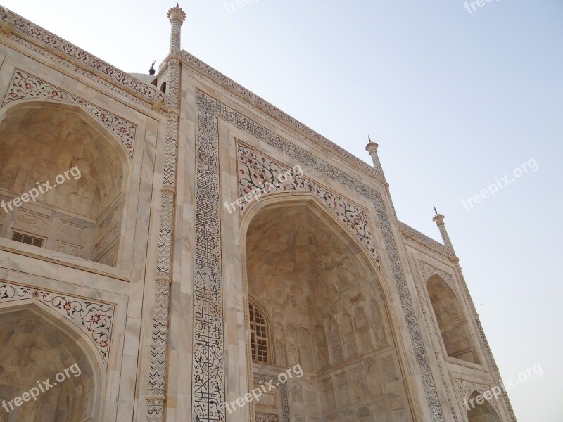 Taj Mahal Cross-section Arches White Marble Engraving