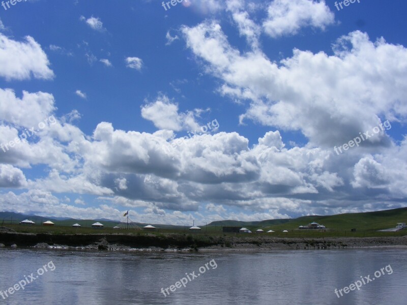 Lake Sky Clouds Tibet Water