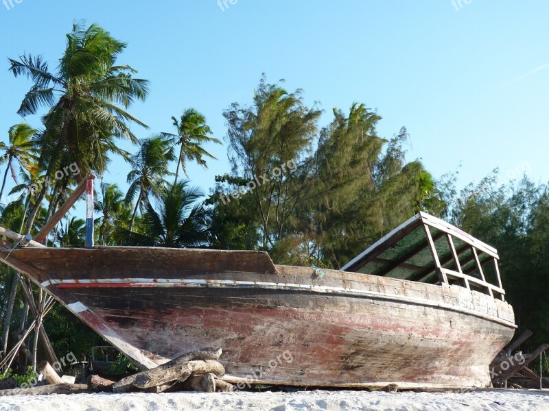 Zanzibar Boat Beach Palm Trees Free Photos