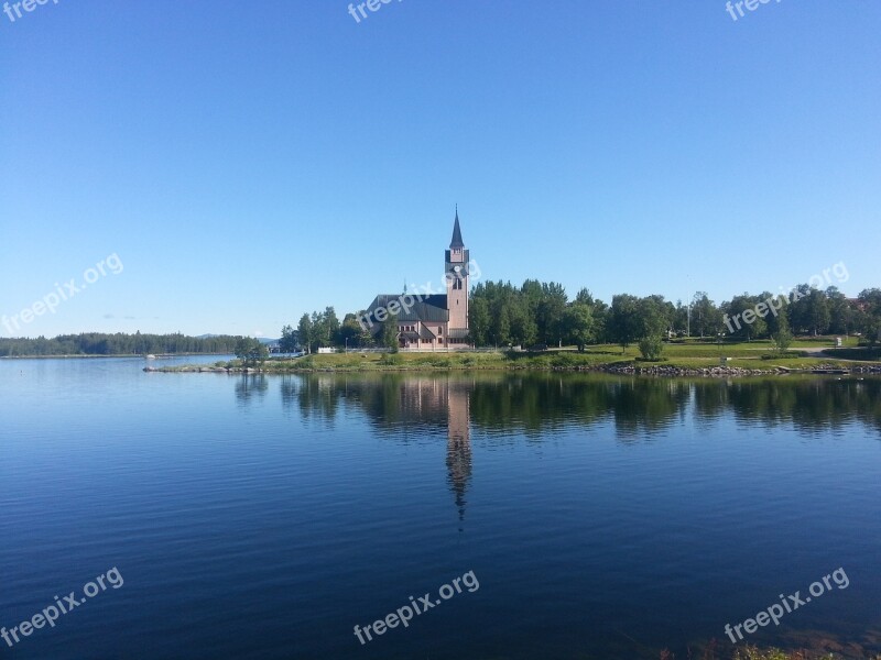 Arjeplog Church Water Summer Blue