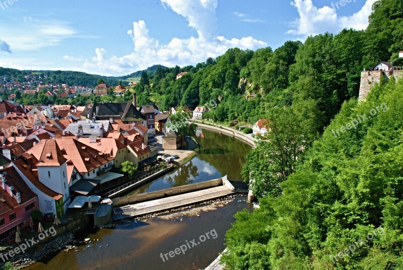 Czech Krumlov View River Weir Old Town