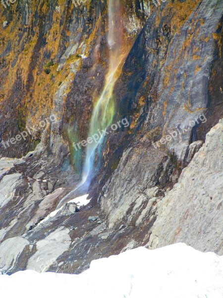 Rainbow Waterfall Glacier Cliff Nature