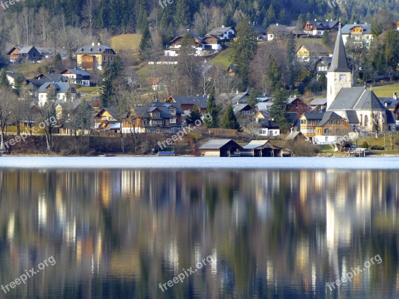 Village Mirroring Reflection Water Land