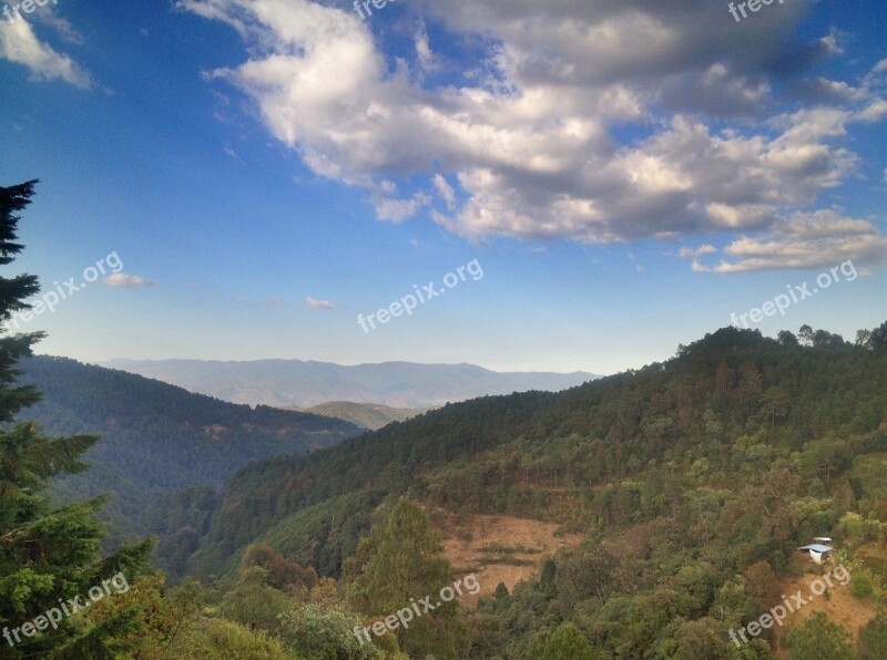 Mexico Oaxaca Mountains Green Sky