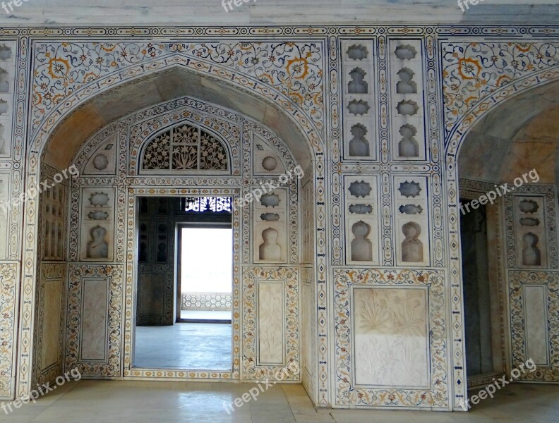 Interior Marble Inlay Precious Stones Inlaid Agra Fort Musamman Burj