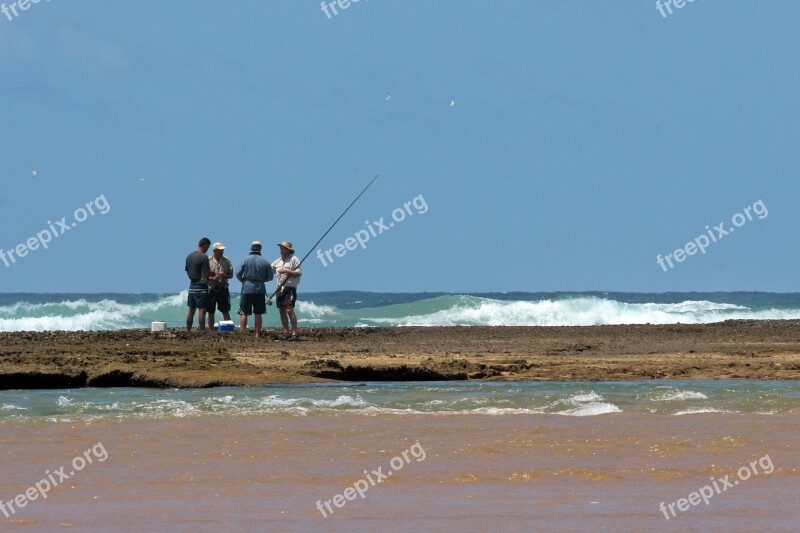 Fisher Sea Angling Fishermen Men Sand Spit