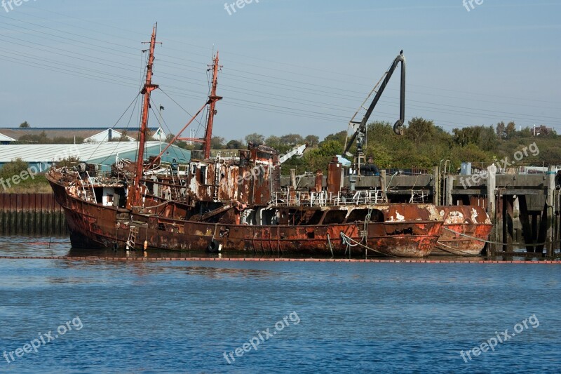 Rusting Hulks Hulks Oil Boom Waterside Buildings Jetty