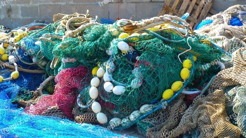 Fishnet Port Colorful Picturesque Ropes