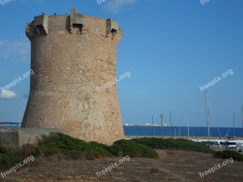 Sa Rapita Tower Stone Tower Mediterranean Oleander