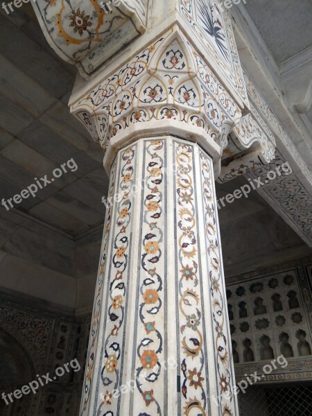 Pillar Cornice Interior Marble Inlay Precious Stones Inlaid