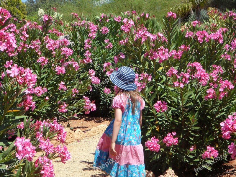 Girl Garden Child Run Oleander