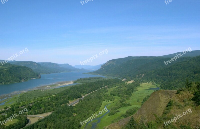 Columbia River River Columbia Gorge Sky Green