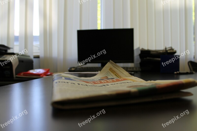 Office Desk Newspaper Monitor Free Photos