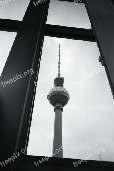 Berlin Tv Tower Window Black And White Architecture