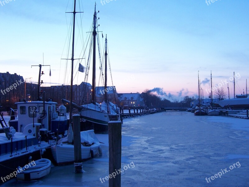 Greifswald Port Ship Cold Frozen