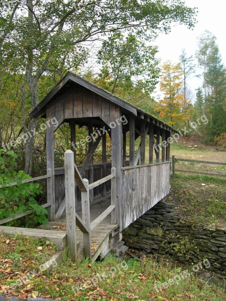 Covered Bridge Fall Vermont Countryside Season