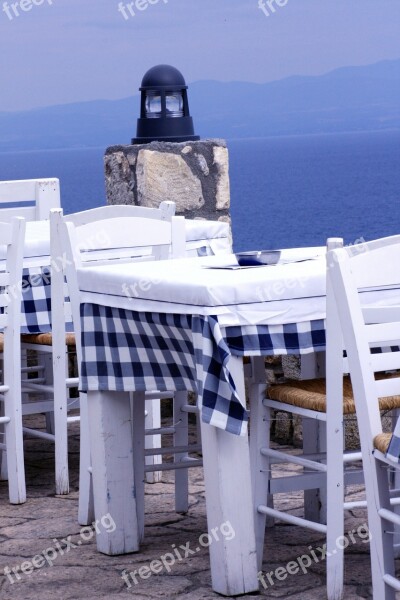 Restaurant Eat Lunch Greece Blue