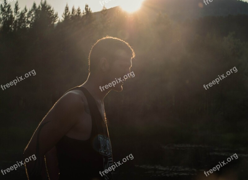 Sunset Man Young Lake Summer