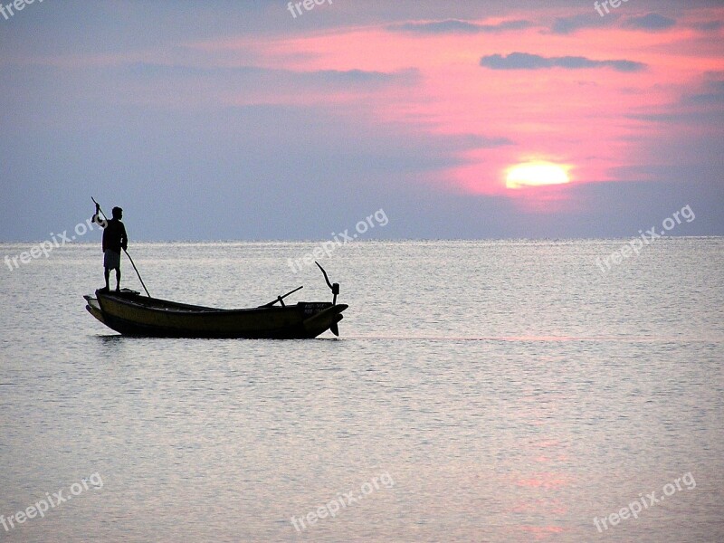 Sea Fishermen Sunset Boat Free Photos