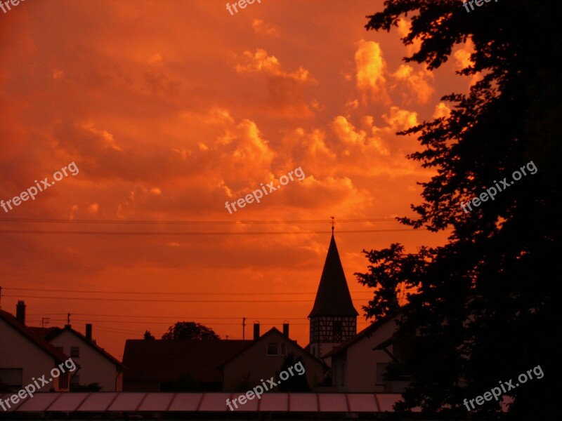 Sunset Red Sky Clouds Orange